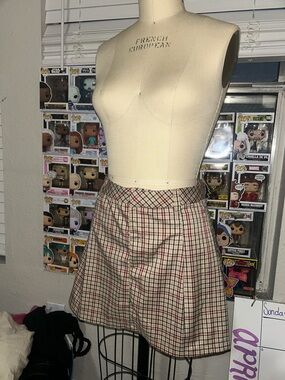 H&M Beige Plaid Mini Skirt with Red & Navy Check